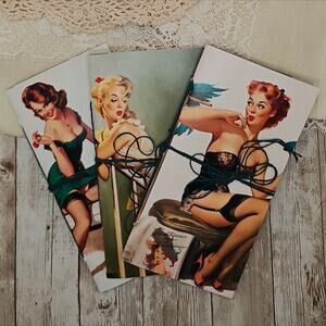 Green Traveler's Notebook Inserts, 3 Vintage Pin-up Girl Handmade Notebooks